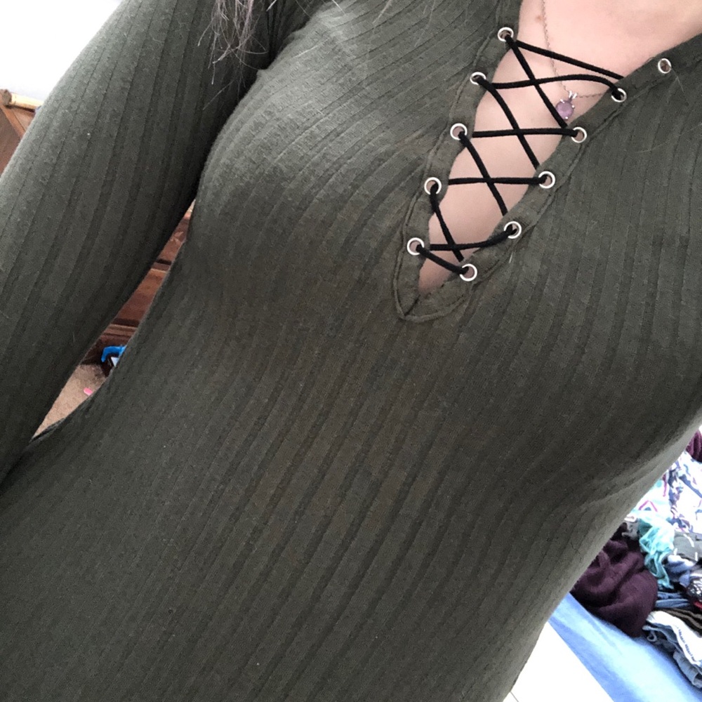 Forever 21 Army Green Bodysuit With Buttons